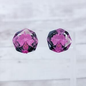 Vintage Screw On Earrings Stunning Pink Flower